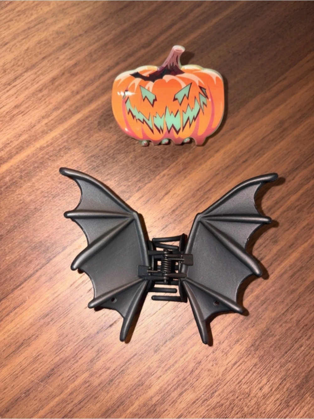 Halloween Pumpkin and Bat Hair Clips - Orange and Black